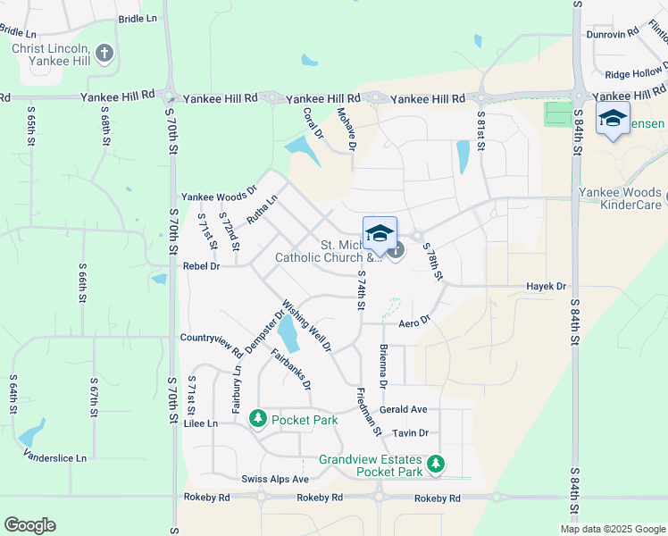 map of restaurants, bars, coffee shops, grocery stores, and more near 7361 Rachel Road in Lincoln