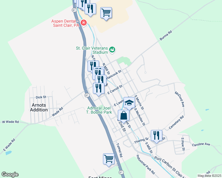 map of restaurants, bars, coffee shops, grocery stores, and more near 17 North Front Street in Saint Clair