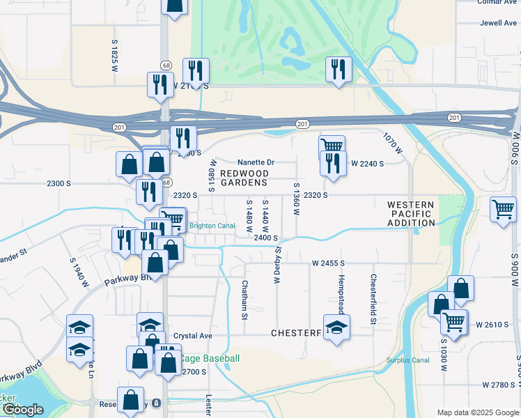 map of restaurants, bars, coffee shops, grocery stores, and more near 2346 South 1440 West in West Valley City
