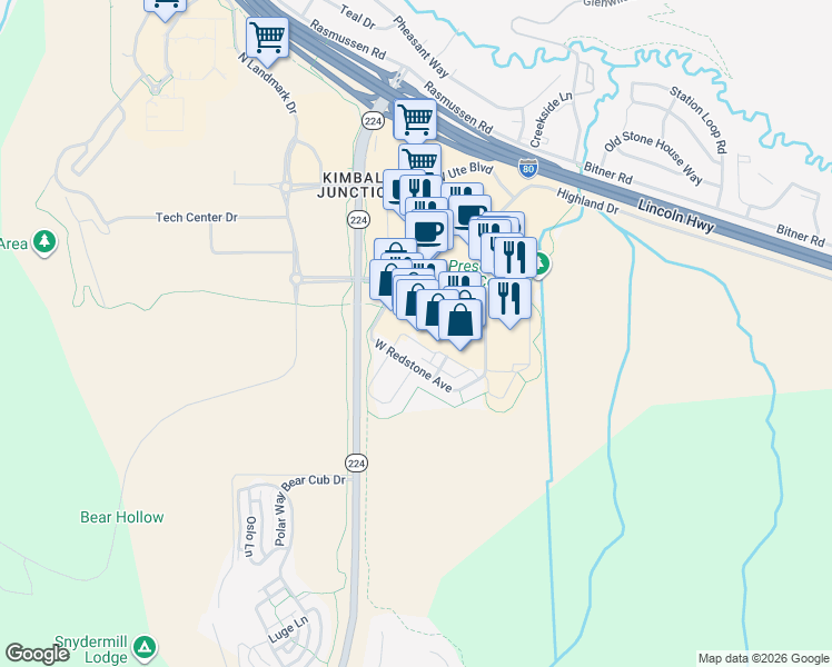 map of restaurants, bars, coffee shops, grocery stores, and more near 1684 Fox Hollow Lane in Park City