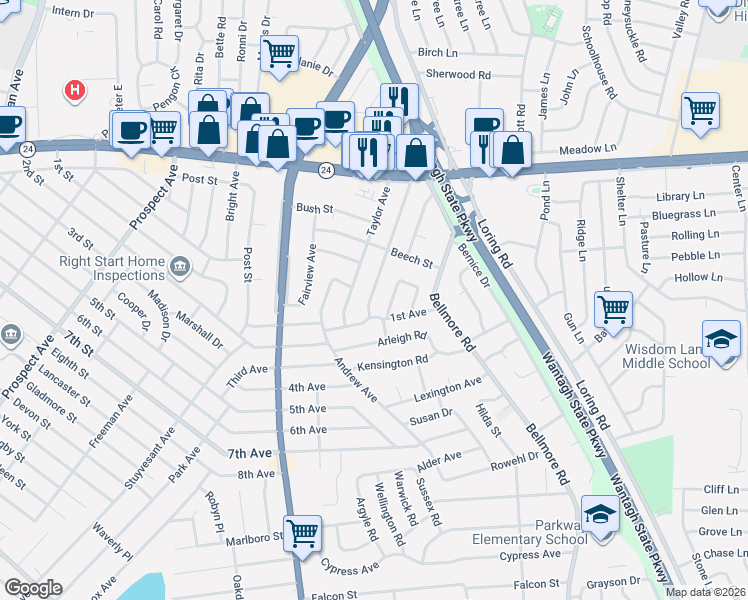 map of restaurants, bars, coffee shops, grocery stores, and more near 133 Diamond Avenue in East Meadow