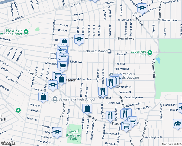 map of restaurants, bars, coffee shops, grocery stores, and more near 88 Fernwood Terrace in Stewart Manor