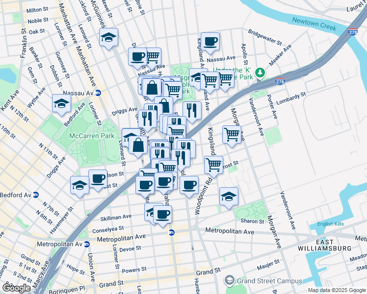 map of restaurants, bars, coffee shops, grocery stores, and more near in Brooklyn