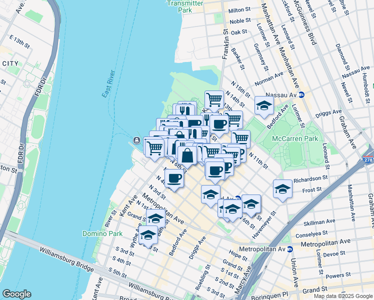 map of restaurants, bars, coffee shops, grocery stores, and more near in Brooklyn