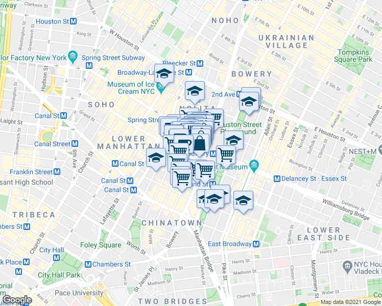 map of restaurants, bars, coffee shops, grocery stores, and more near 146 Elizabeth Street in New York