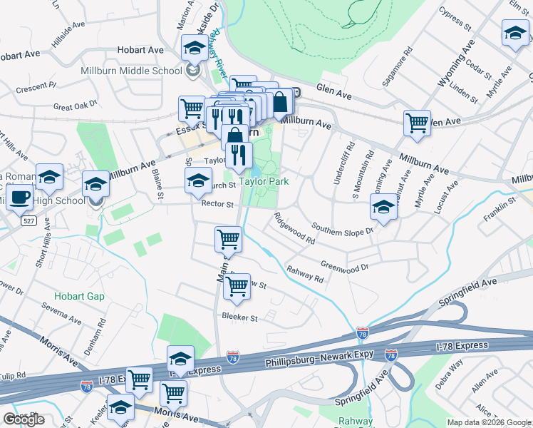 map of restaurants, bars, coffee shops, grocery stores, and more near 946 Ridgewood Road in Essex County