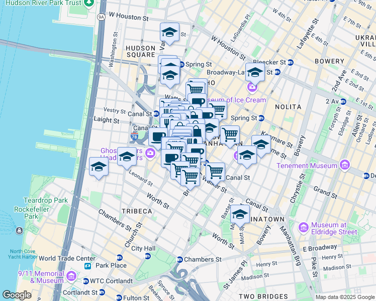 map of restaurants, bars, coffee shops, grocery stores, and more near in New York