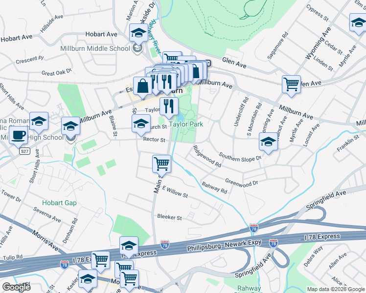 map of restaurants, bars, coffee shops, grocery stores, and more near 946 Ridgewood Road in Essex County