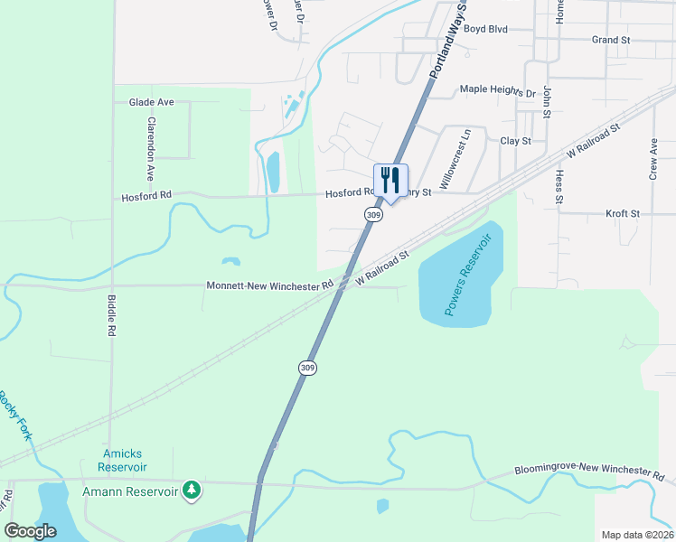 map of restaurants, bars, coffee shops, grocery stores, and more near 6420 Monnett-New Winchester Road in Galion