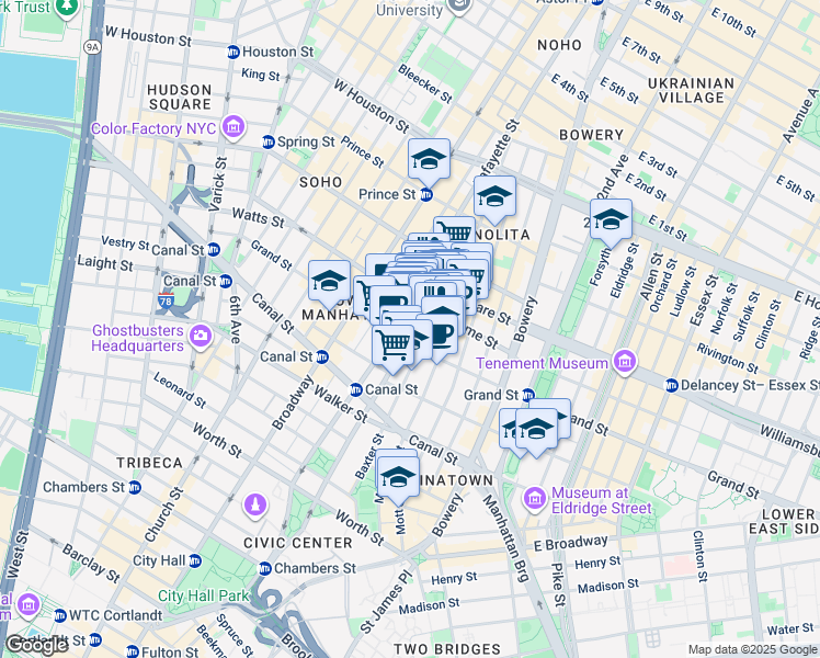 map of restaurants, bars, coffee shops, grocery stores, and more near in New York