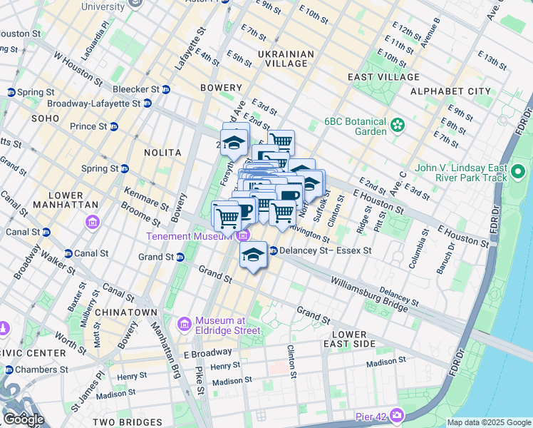 map of restaurants, bars, coffee shops, grocery stores, and more near in New York