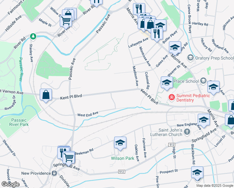 map of restaurants, bars, coffee shops, grocery stores, and more near 204 Kent Place Boulevard in Summit