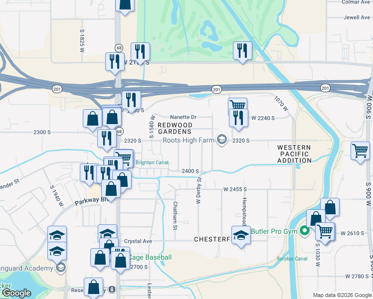map of restaurants, bars, coffee shops, grocery stores, and more near 2336 South 1440 West in West Valley City