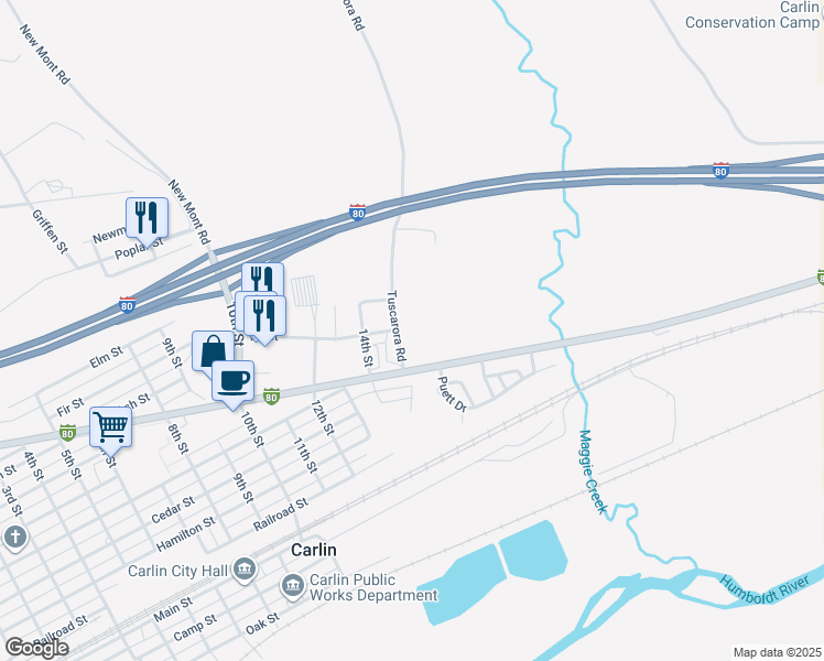 map of restaurants, bars, coffee shops, grocery stores, and more near 720 Tuscarora Road in Carlin