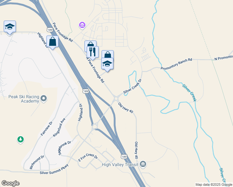 map of restaurants, bars, coffee shops, grocery stores, and more near 6065 Silver Creek Drive in Park City