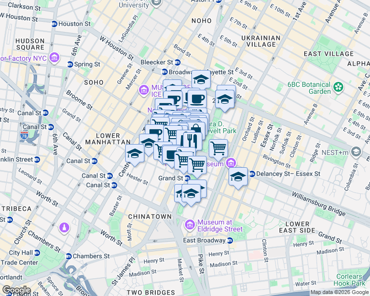 map of restaurants, bars, coffee shops, grocery stores, and more near in New York