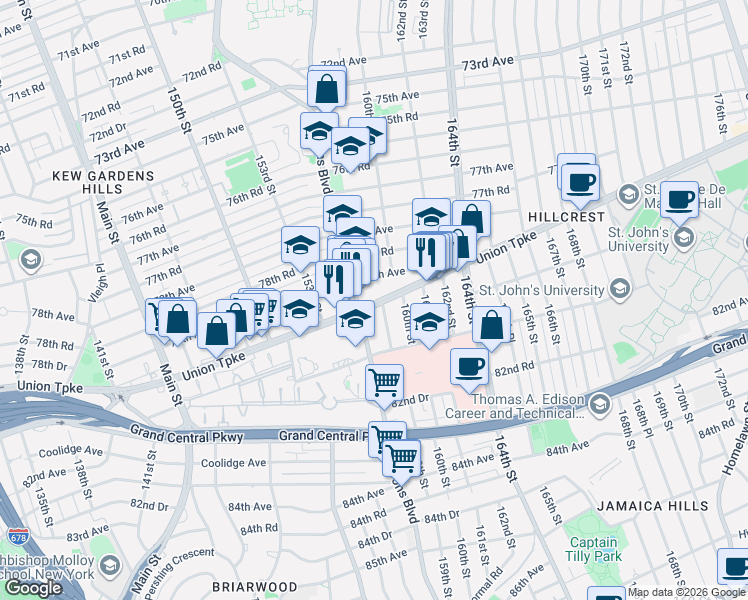 map of restaurants, bars, coffee shops, grocery stores, and more near in Queens