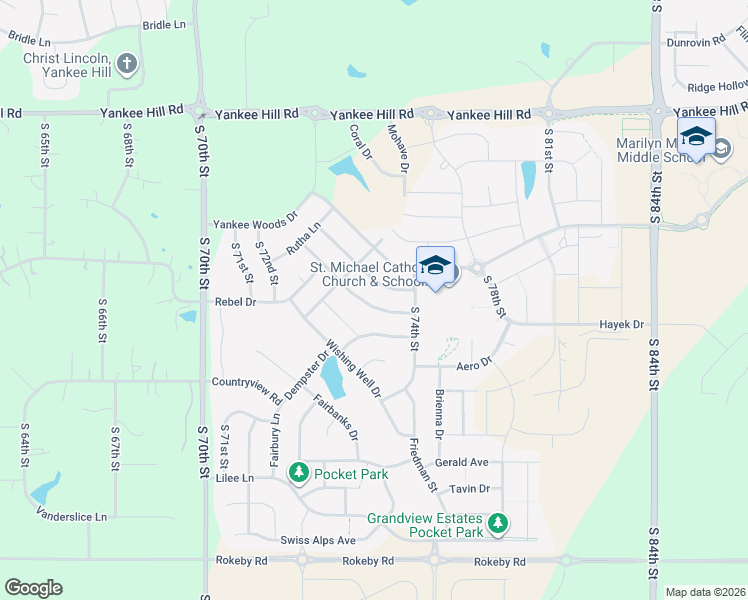 map of restaurants, bars, coffee shops, grocery stores, and more near 7361 Rachel Road in Lincoln