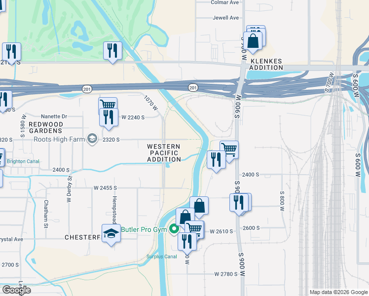 map of restaurants, bars, coffee shops, grocery stores, and more near in South Salt Lake