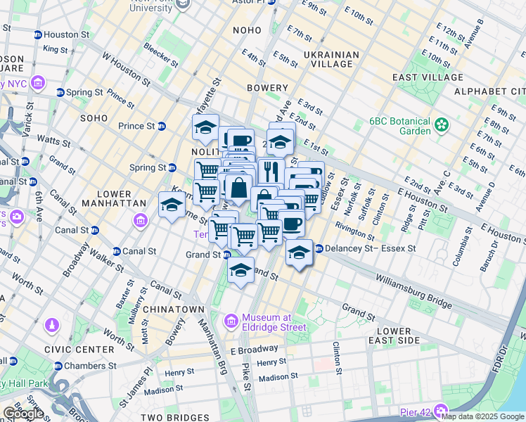map of restaurants, bars, coffee shops, grocery stores, and more near 171a Chrystie Street in New York