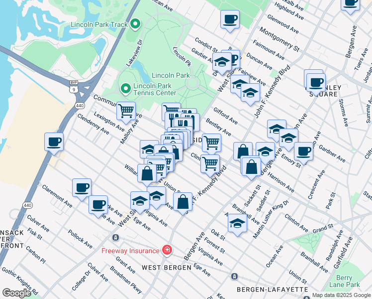map of restaurants, bars, coffee shops, grocery stores, and more near in Jersey City