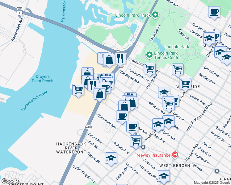 map of restaurants, bars, coffee shops, grocery stores, and more near 283 Boyd Avenue in Jersey City