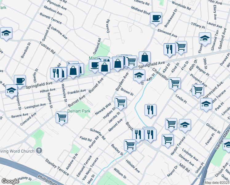 map of restaurants, bars, coffee shops, grocery stores, and more near 326 Boyden Avenue in Maplewood