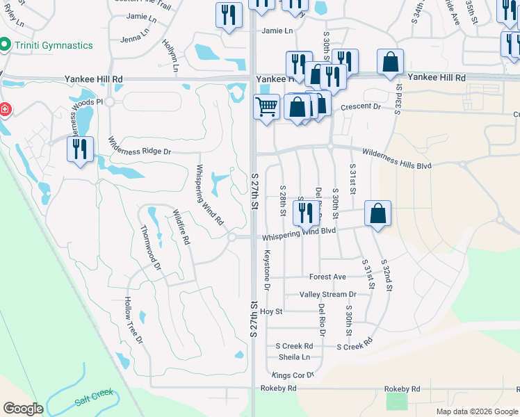 map of restaurants, bars, coffee shops, grocery stores, and more near 9117 Keystone Drive in Lincoln