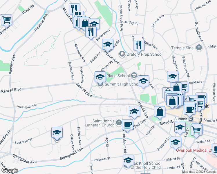 map of restaurants, bars, coffee shops, grocery stores, and more near 37 Edgar Street in Summit