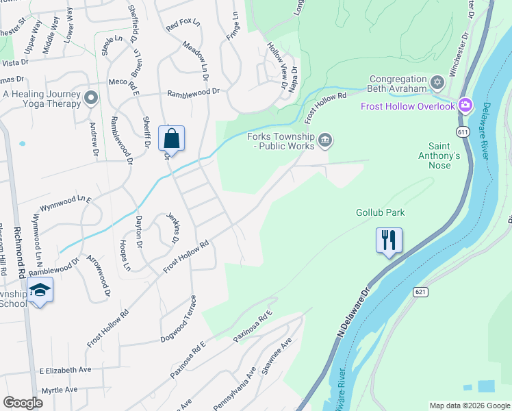 map of restaurants, bars, coffee shops, grocery stores, and more near 800 Frost Hollow Road in Easton