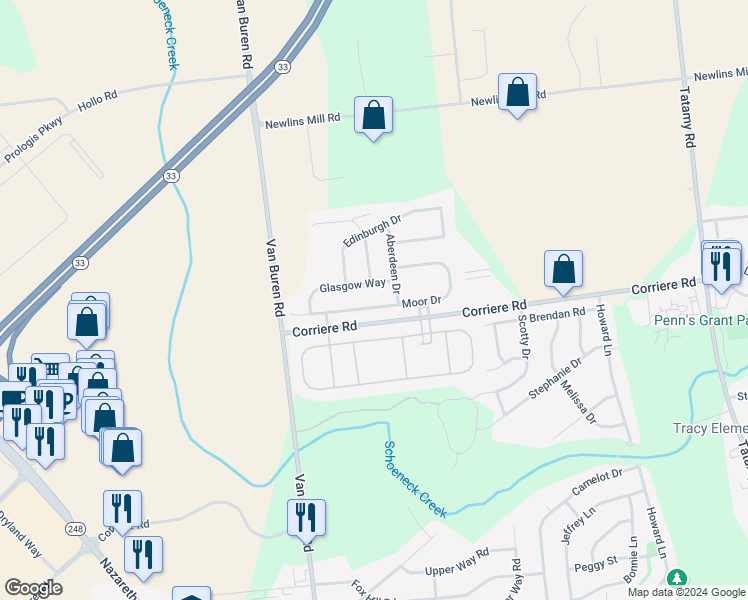 map of restaurants, bars, coffee shops, grocery stores, and more near 80 Moor Drive in Easton