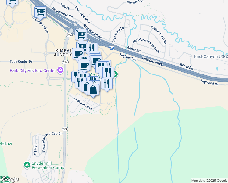 map of restaurants, bars, coffee shops, grocery stores, and more near in Snyderville