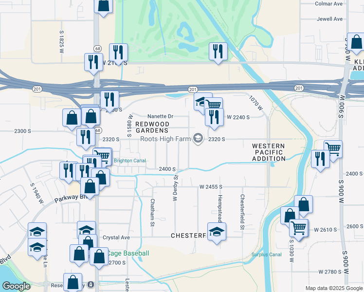 map of restaurants, bars, coffee shops, grocery stores, and more near 2339 West Derby Street in West Valley City