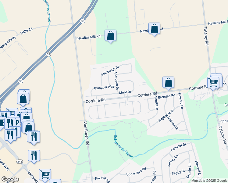 map of restaurants, bars, coffee shops, grocery stores, and more near 74 Moor Drive in Easton