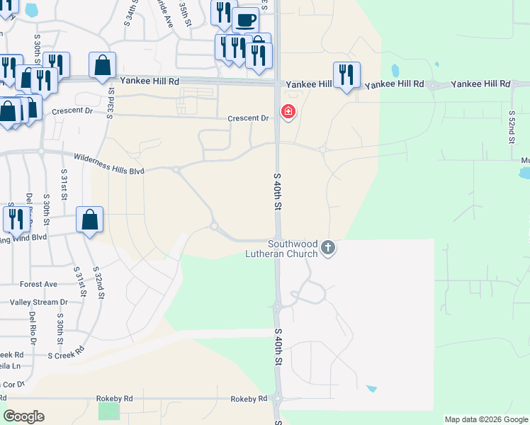 map of restaurants, bars, coffee shops, grocery stores, and more near 9025 South 40th Street in Lincoln