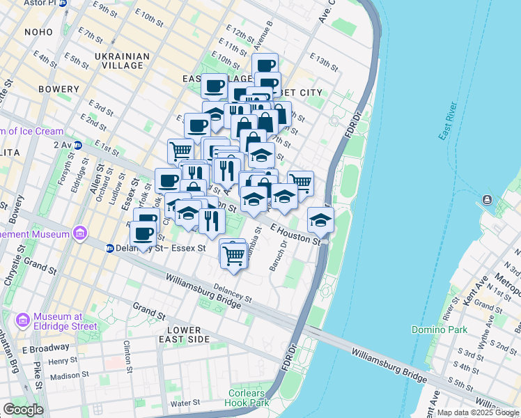 map of restaurants, bars, coffee shops, grocery stores, and more near in New York