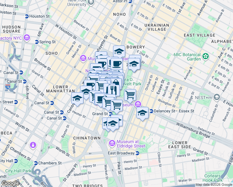 map of restaurants, bars, coffee shops, grocery stores, and more near in New York
