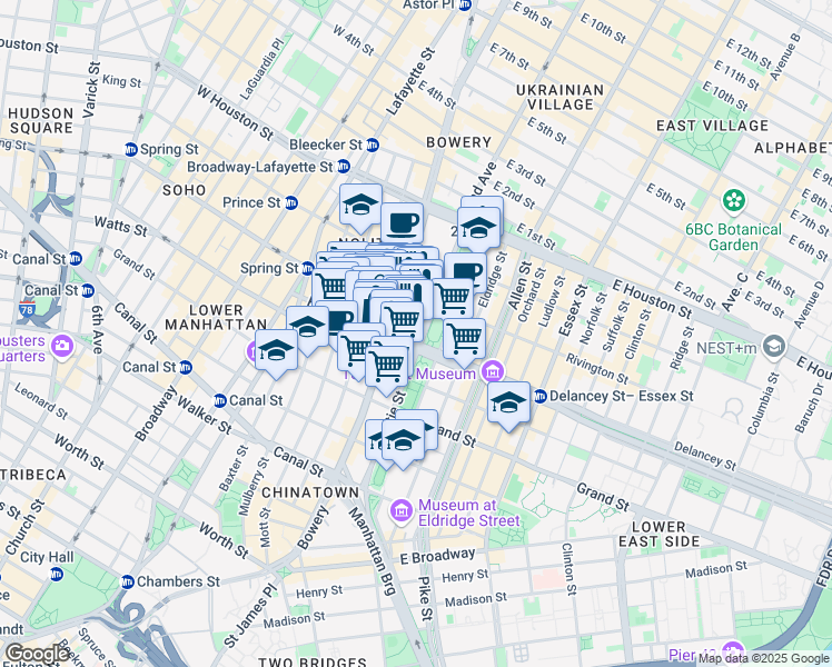 map of restaurants, bars, coffee shops, grocery stores, and more near 155 Chrystie Street in New York