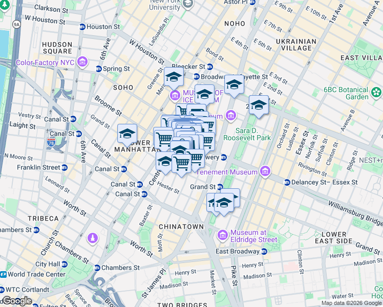map of restaurants, bars, coffee shops, grocery stores, and more near in New York
