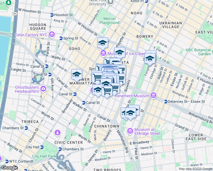 map of restaurants, bars, coffee shops, grocery stores, and more near in New York