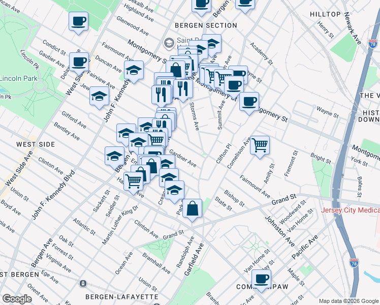map of restaurants, bars, coffee shops, grocery stores, and more near 35 Jewett Avenue in Jersey City