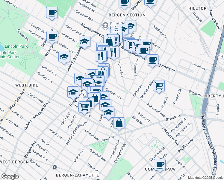 map of restaurants, bars, coffee shops, grocery stores, and more near 35 Jewett Avenue in Jersey City