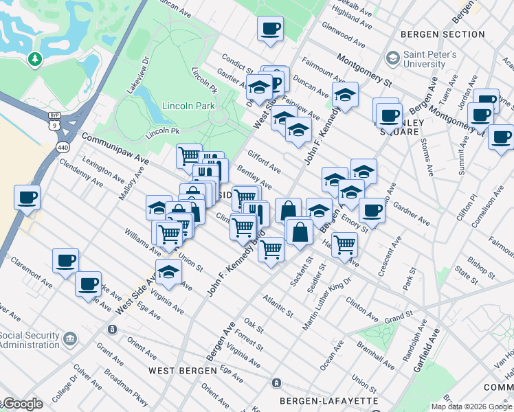 map of restaurants, bars, coffee shops, grocery stores, and more near 245 Harrison Avenue in Jersey City