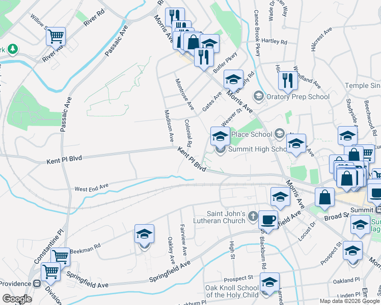 map of restaurants, bars, coffee shops, grocery stores, and more near 149 Kent Place Boulevard in Summit