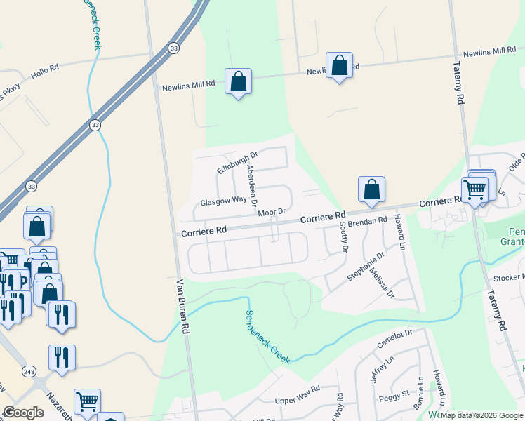 map of restaurants, bars, coffee shops, grocery stores, and more near 1 Highland Court in Easton