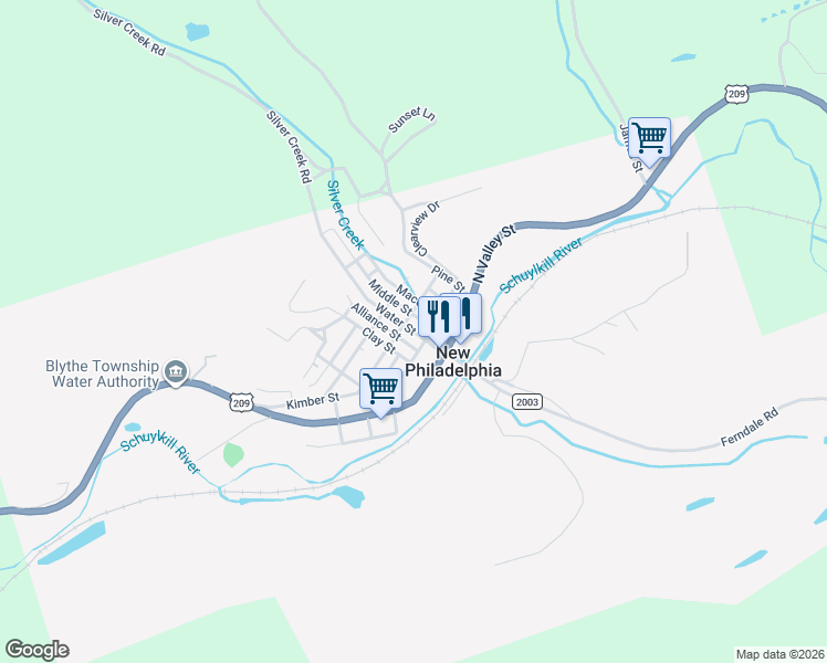 map of restaurants, bars, coffee shops, grocery stores, and more near 29 Water Street in New Philadelphia