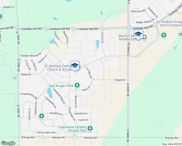 map of restaurants, bars, coffee shops, grocery stores, and more near 9105 Baybrook Circle in Lincoln