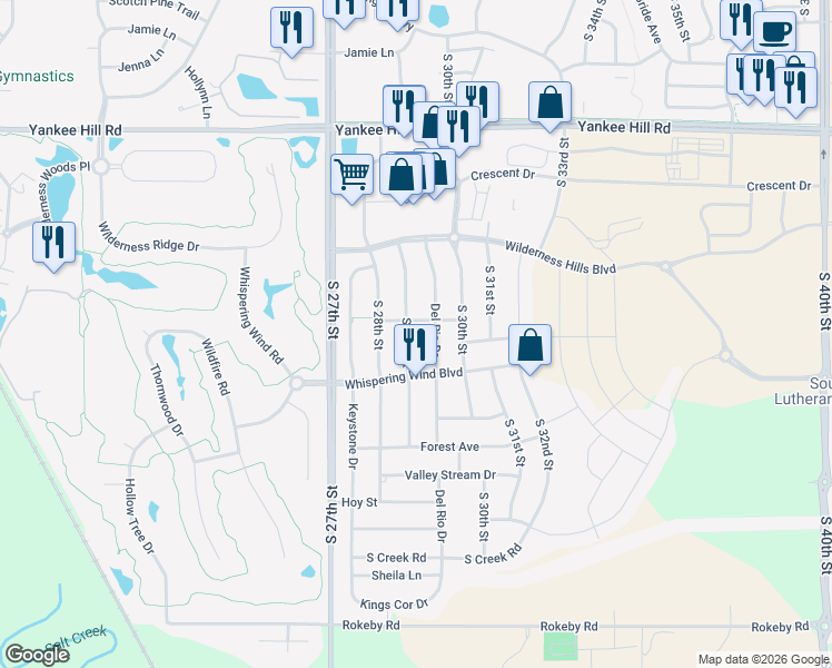 map of restaurants, bars, coffee shops, grocery stores, and more near 9102 South 29th Street in Lincoln