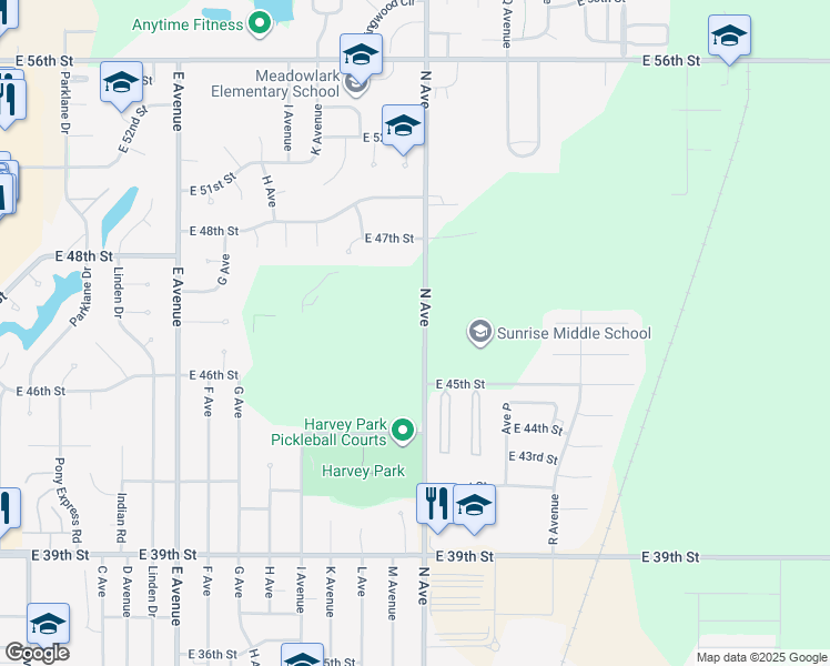 map of restaurants, bars, coffee shops, grocery stores, and more near 4501-4601 N Ave in Kearney