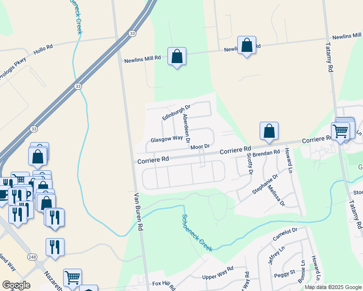 map of restaurants, bars, coffee shops, grocery stores, and more near 76 Moor Drive in Easton